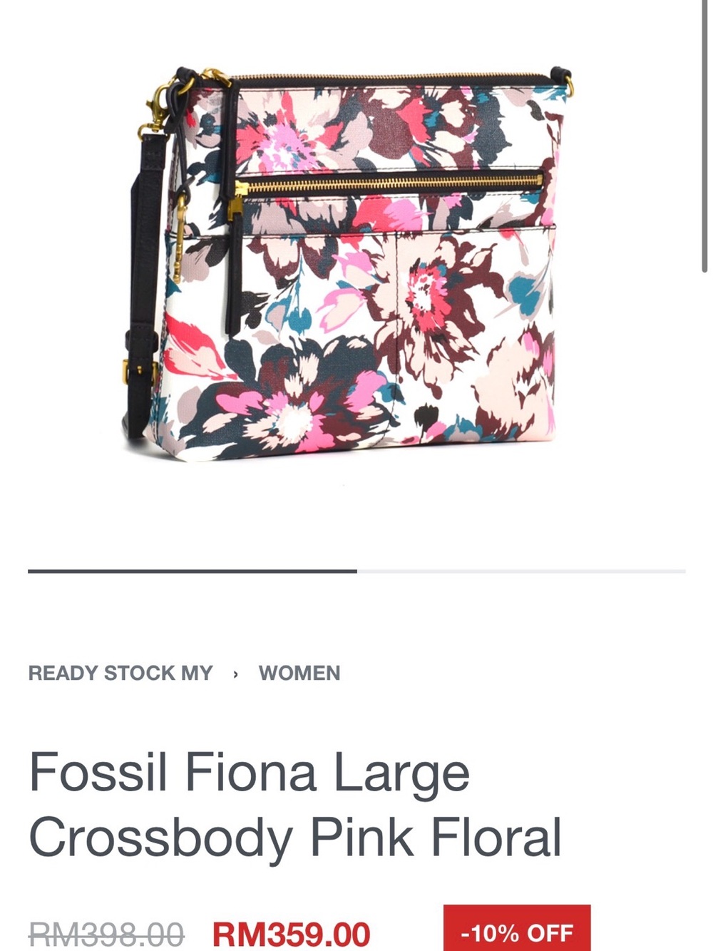 Fossil Cream Floral Crossbody with Black Strap